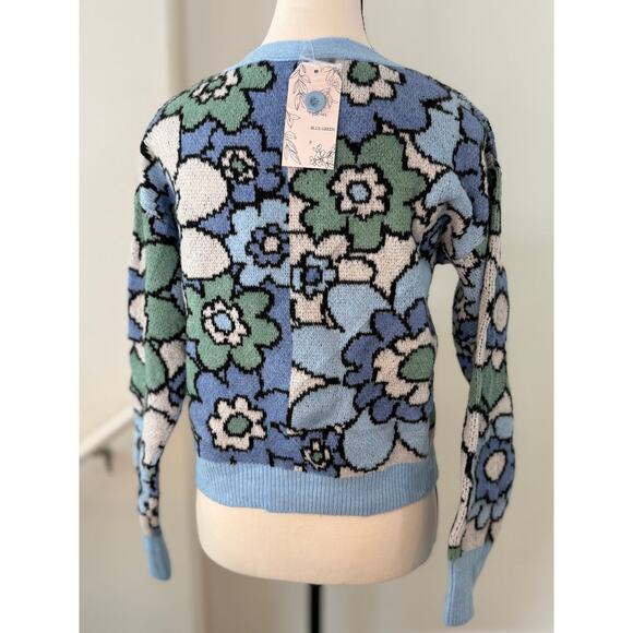 NWT Willow & Wind Blue Green Floral Recycled Yarn Cardigan (Size S) - Picture 3 of 15